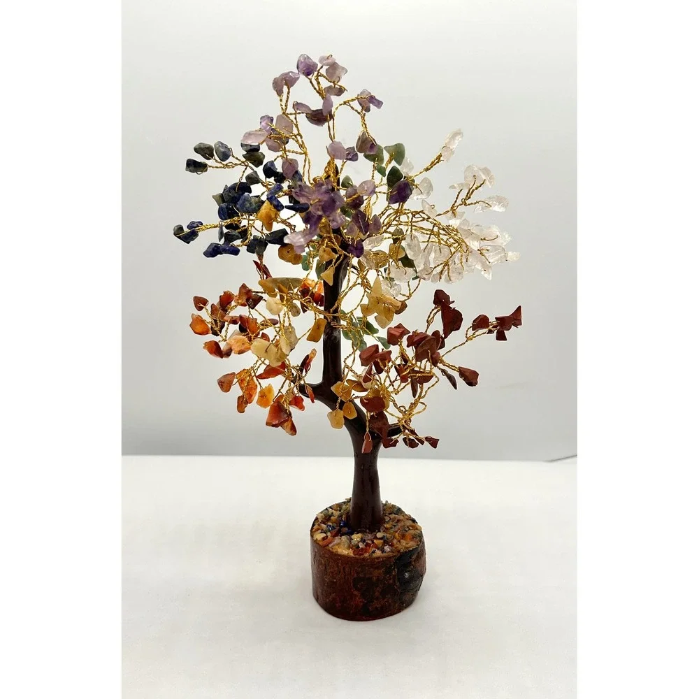Gemstone Bonsai Tree of Life Sculpture Amethyst Quartz Lapis Chakra Feng Shui